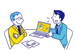 スーツを着た男性が顧客に説明している